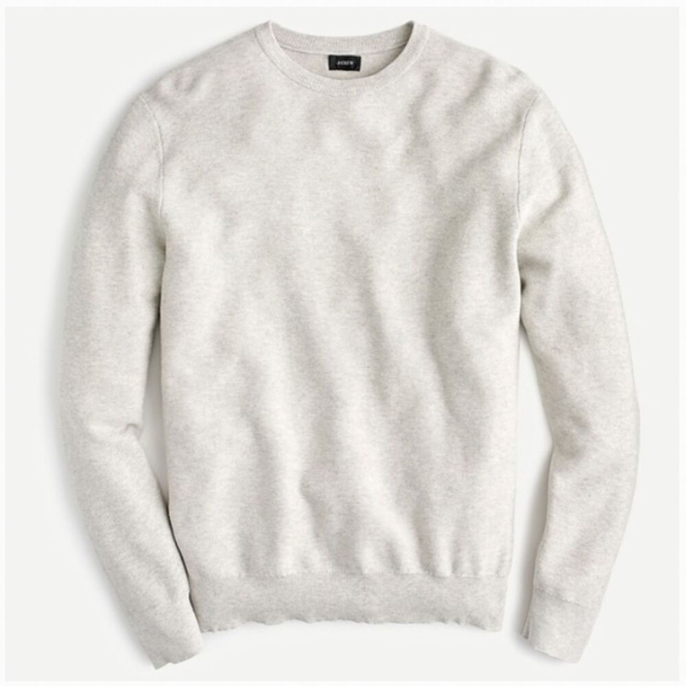 J. Crew Cotton Crewneck Sweater Garter Stitch Light Gray Lightweight Size Medium